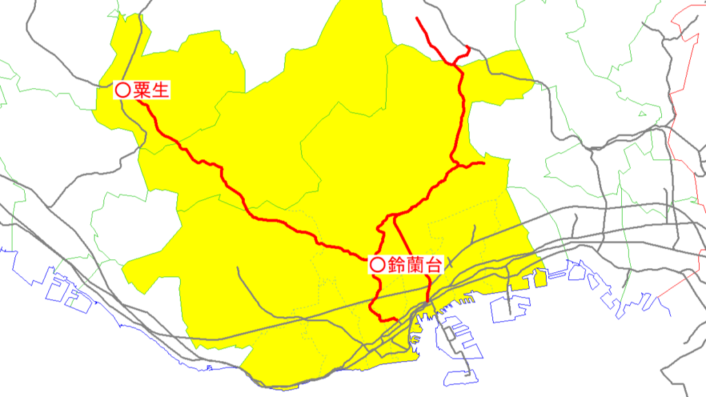 神戸電鉄の路線図と粟生線の沿線自治体