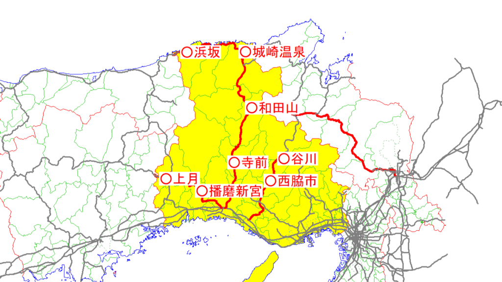 兵庫4路線（山陰本線・加古川線・姫新線・播但線）と沿線自治体