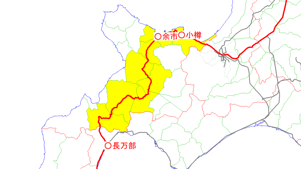 函館本線（長万部～小樽）と沿線自治体