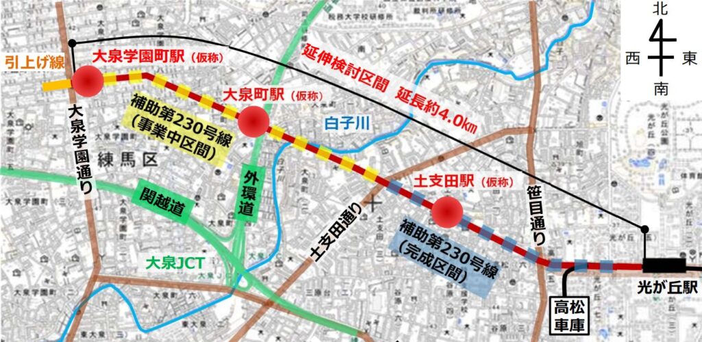 都営大江戸線の延伸区間の概要図