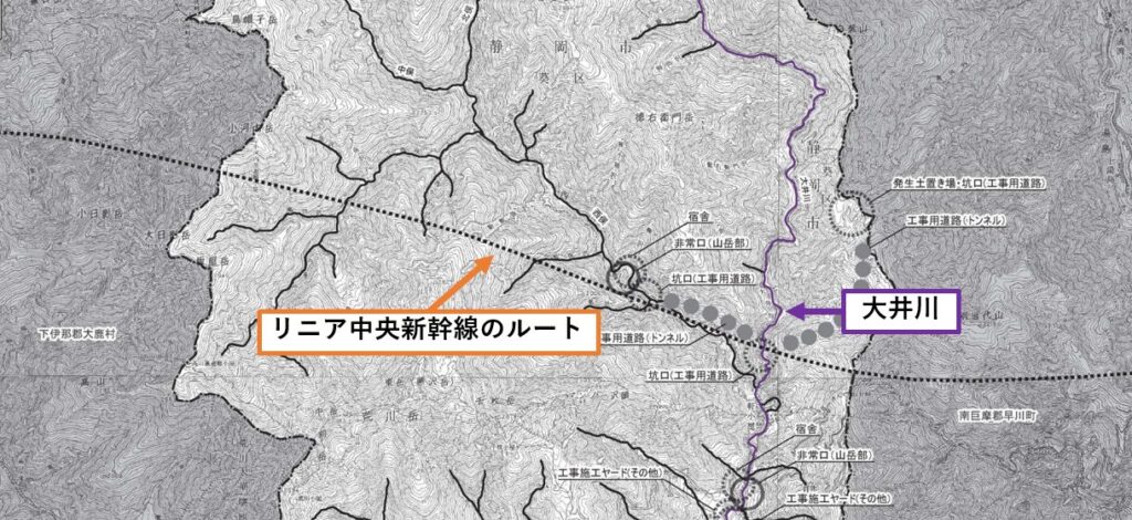 リニア静岡工区の周辺地図